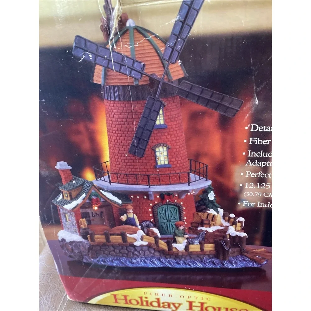 VTG 2004 Holiday House Fiber Optic Windmill Lighthouse Christmas Village Works